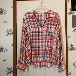 Crown & Ivy Orange and Blue Plaid Shirt